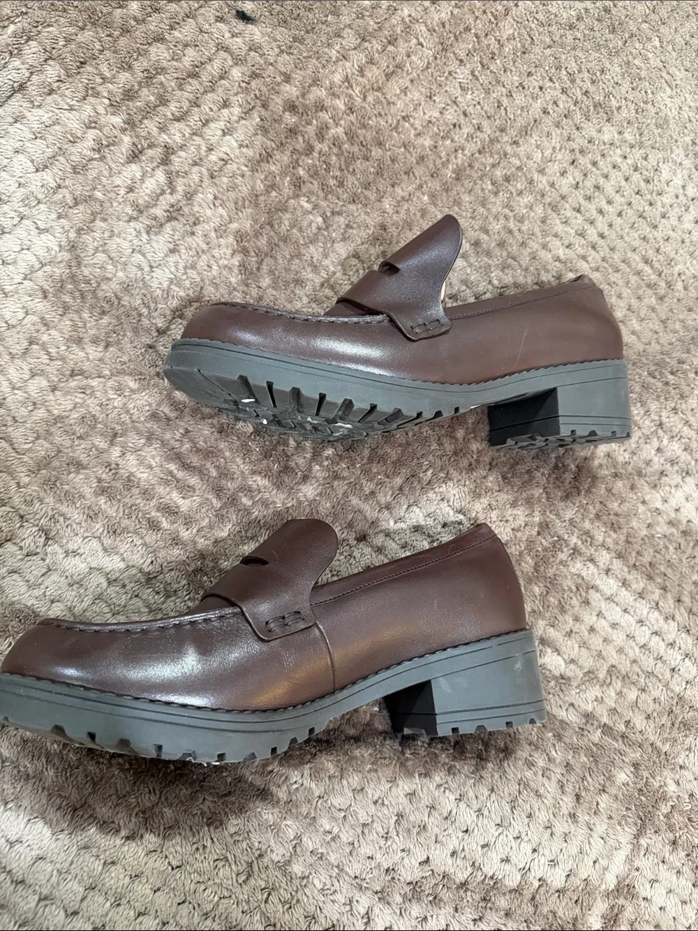 NEW Cole Haan Women's Brown Camea Lug sole Leather Penny Loafers